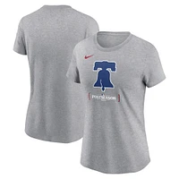 T-shirt Nike gris chiné pour femme de la collection authentique d'après-saison MLB 2024 des Philadelphia Phillies