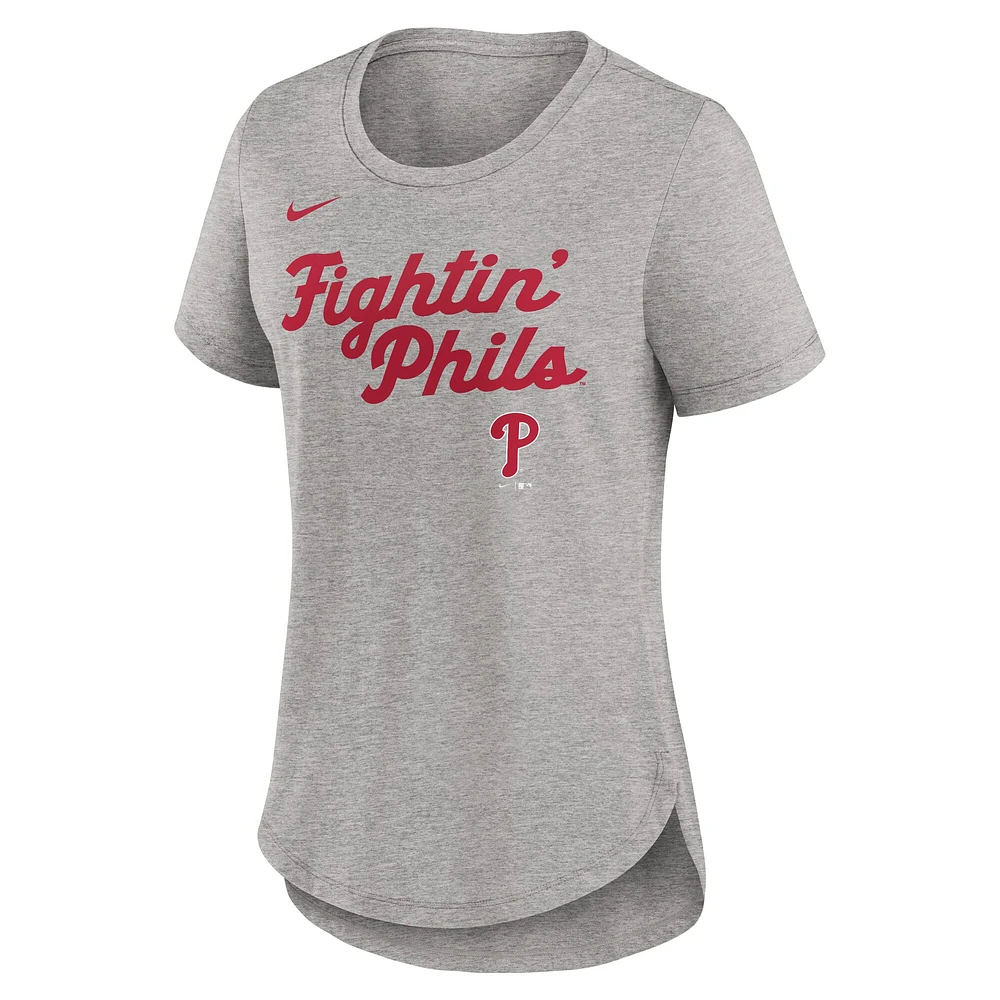 T-shirt Nike gris chiné Philadelphia Phillies Script Tri-Blend pour femme