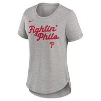T-shirt Nike gris chiné Philadelphia Phillies Script Tri-Blend pour femme