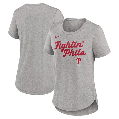 T-shirt Nike gris chiné Philadelphia Phillies Script Tri-Blend pour femme