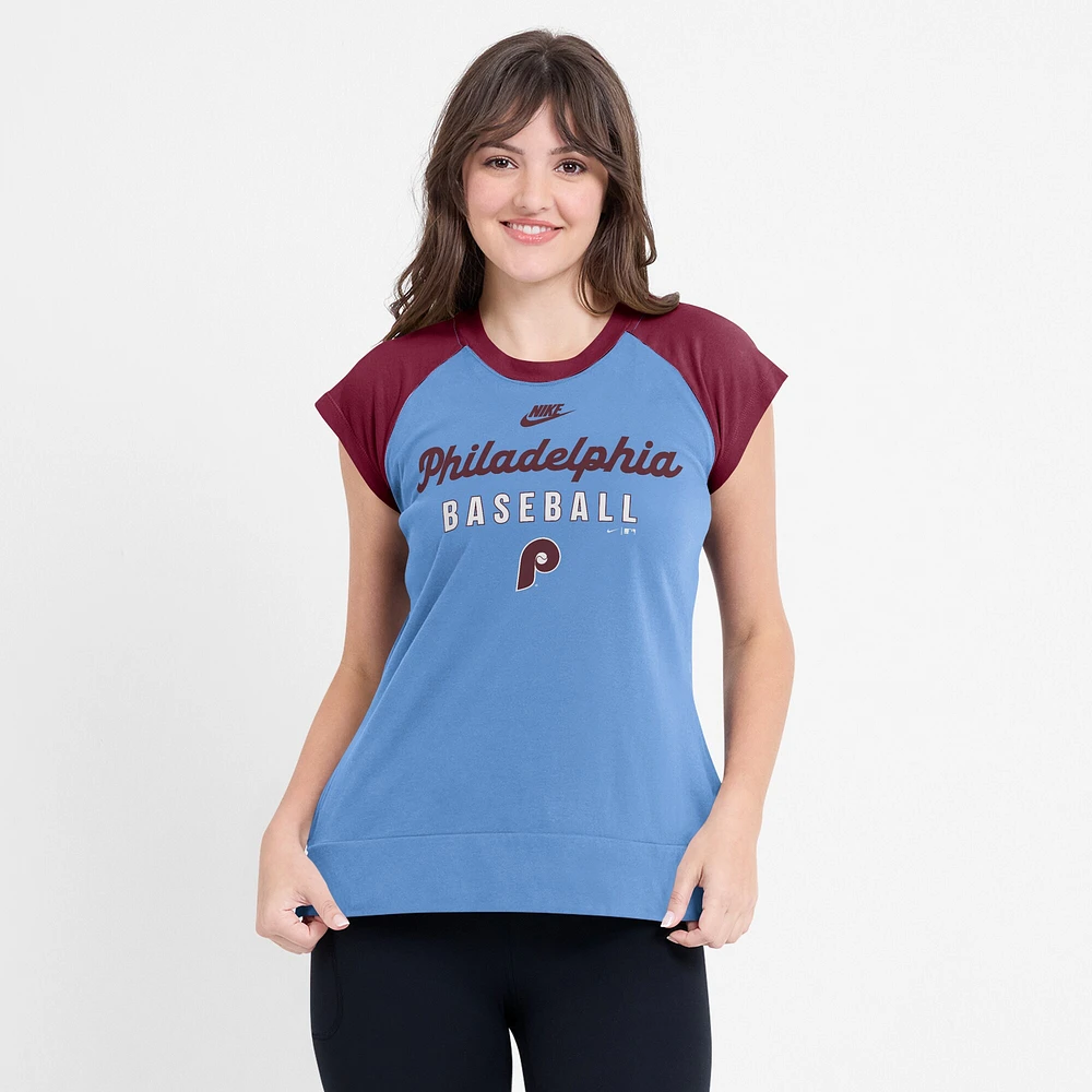 Women's Nike Light Blue/Burgundy Philadelphia Phillies Cooperstown Collection Raglan Performance T-Shirt