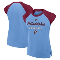 Women's Nike Light Blue/Burgundy Philadelphia Phillies Cooperstown Collection Raglan Performance T-Shirt