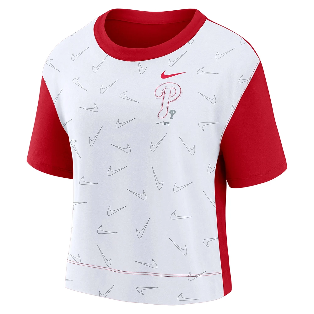 T-shirt tendance Nike rouge/blanc pour femme Philadelphia Phillies Line Up High Hip