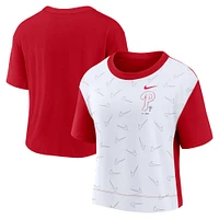 T-shirt tendance Nike rouge/blanc pour femme Philadelphia Phillies Line Up High Hip