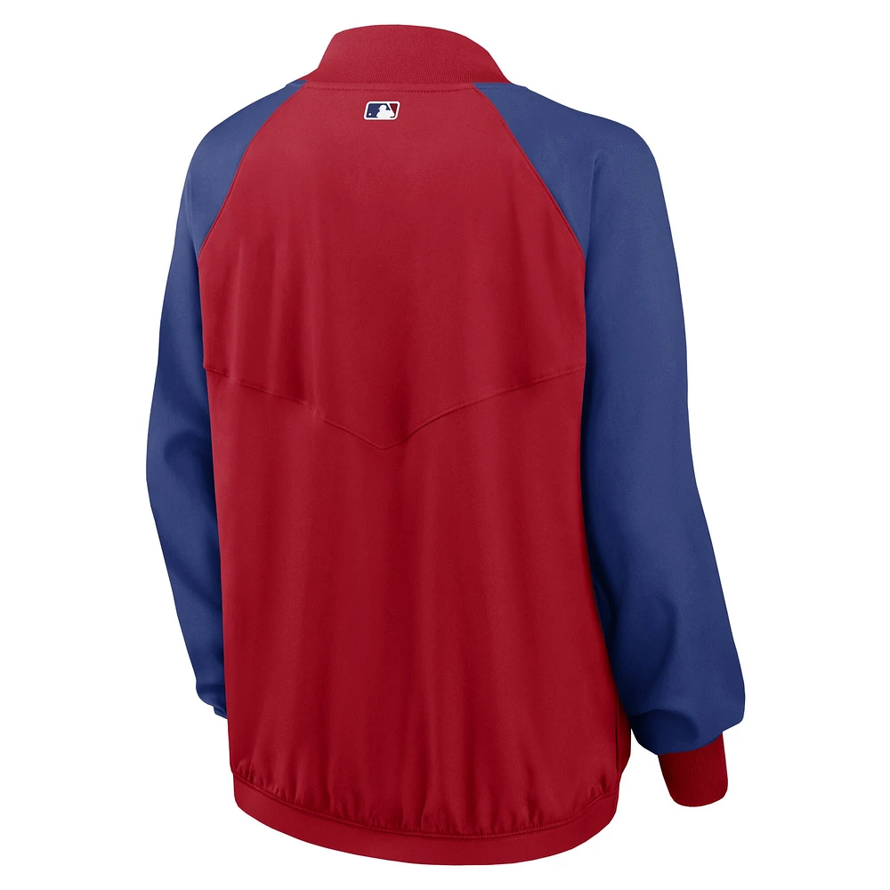 Veste à glissière pleine longueur Nike Phillies de Philadelphie Authentic Collection Team Raglan Performance pour femme rouge