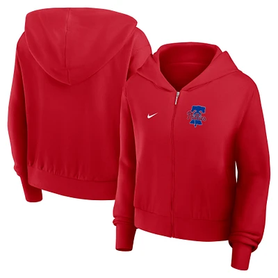 Sweat à capuche Nike rouge Philadelphia Phillies Cropped Chill entièrement zippé pour femme