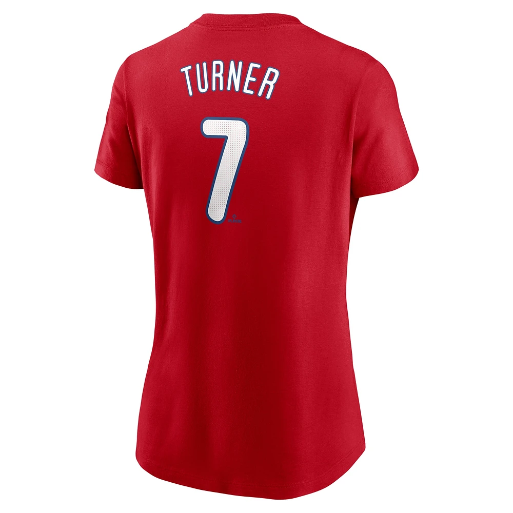 T-shirt Nike Trea Turner rouge pour femme avec nom et numéro des Philadelphia Phillies Fuse