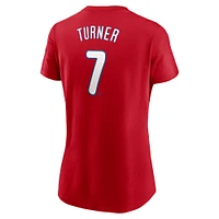 T-shirt Nike Trea Turner rouge pour femme avec nom et numéro des Philadelphia Phillies Fuse