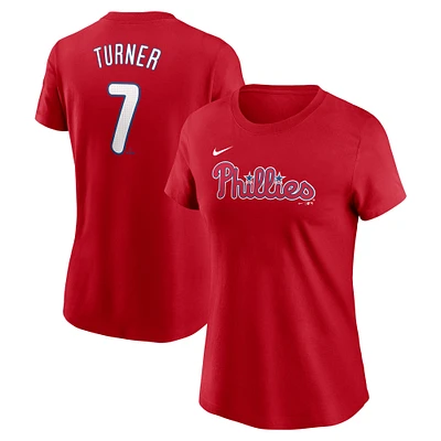 T-shirt Nike Trea Turner rouge pour femme avec nom et numéro des Philadelphia Phillies Fuse