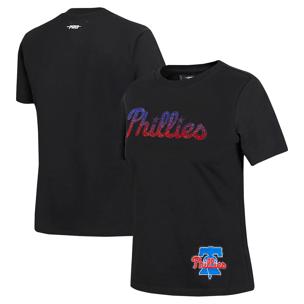 Women's Pro Standard  Black Philadelphia Phillies Rhinestone Slim Fit T-Shirt