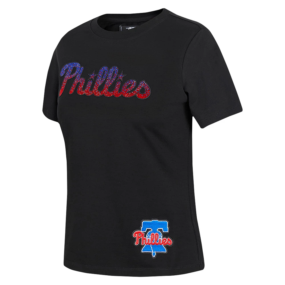 T-shirt ajusté à strass noir Pro Standard pour femme des Philadelphia Phillies