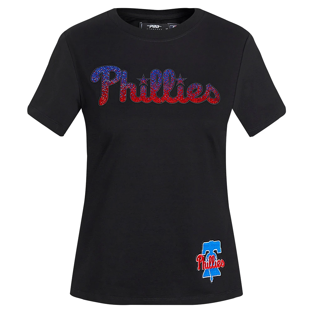 T-shirt ajusté à strass noir Pro Standard pour femme des Philadelphia Phillies