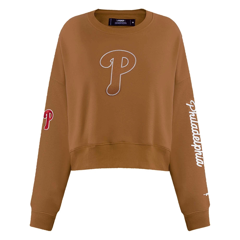 Women's Pro Standard Brown Philadelphia Phillies Paint The City Pullover Cropped Sweatshirt