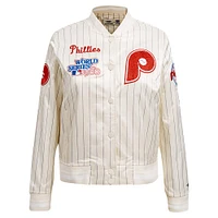 Women's Pro Standard Cream Philadelphia Phillies Cooperstown Collection Pinstripe Retro Classic Full-Button Satin Jacket