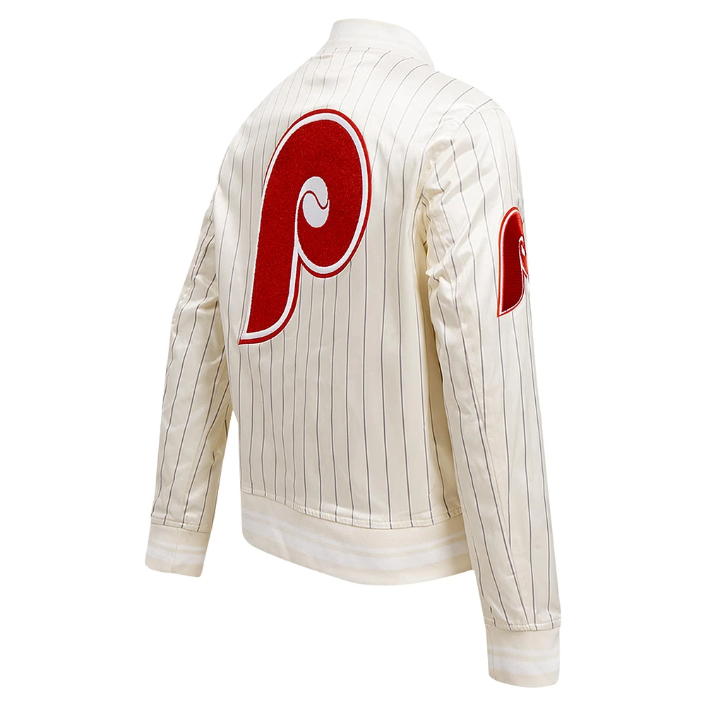 Veste en satin à boutons complets rétro classique rayures fines pour femme Pro Standard Crème des Philadelphia Phillies Cooperstown Collection