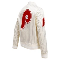 Veste en satin à boutons complets rétro classique rayures fines pour femme Pro Standard Crème des Philadelphia Phillies Cooperstown Collection