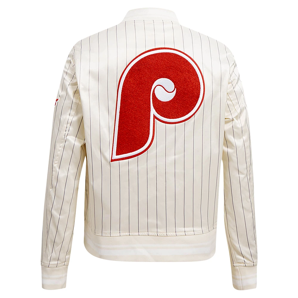 Women's Pro Standard Cream Philadelphia Phillies Cooperstown Collection Pinstripe Retro Classic Full-Button Satin Jacket