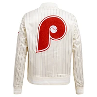 Veste en satin à boutons complets rétro classique rayures fines pour femme Pro Standard Crème des Philadelphia Phillies Cooperstown Collection