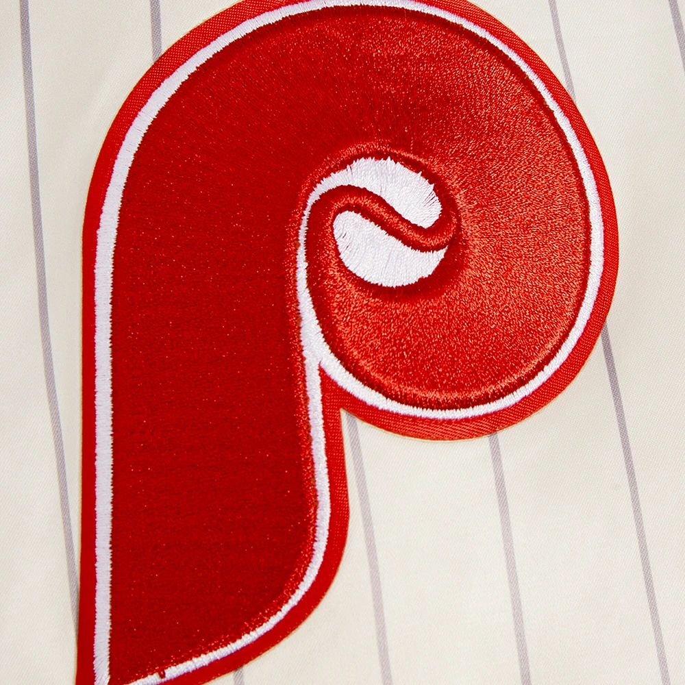 Veste en satin à boutons complets rétro classique rayures fines pour femme Pro Standard Crème des Philadelphia Phillies Cooperstown Collection