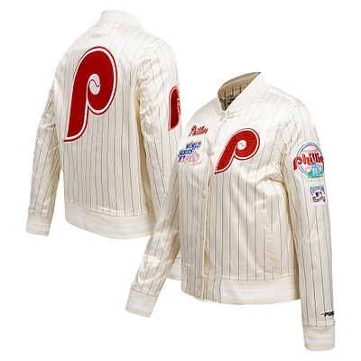 Veste en satin à boutons complets rétro classique rayures fines pour femme Pro Standard Crème des Philadelphia Phillies Cooperstown Collection