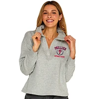 Women's Soft as a Grape Heather Gray Philadelphia Phillies Collared Boxy V-Neck Pullover Sweatshirt