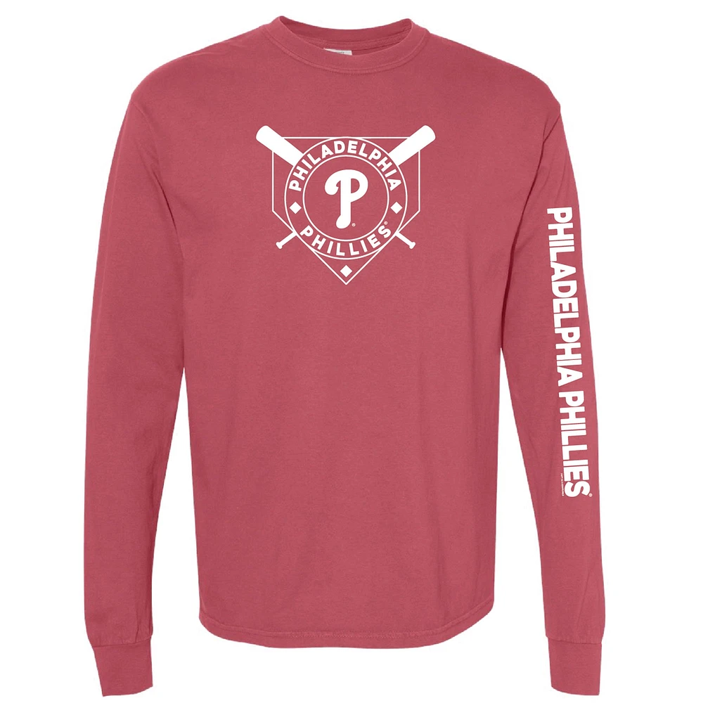 Women's Soft as a Grape Red Philadelphia Phillies Pigment Dye Long Sleeve T-Shirt