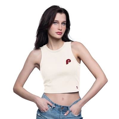 Women's Starter Cream Philadelphia Phillies Vintage Logo Show Up Cropped Tank Top