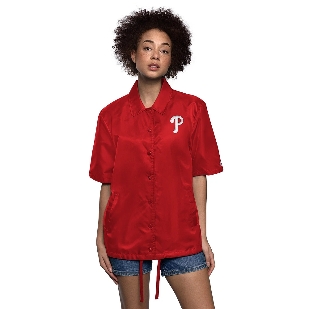 Veste d'entraîneur à manches courtes et boutons-pression pour femme, rouge, des Philadelphia Phillies