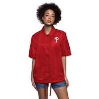 Veste d'entraîneur à manches courtes et boutons-pression pour femme, rouge, des Philadelphia Phillies