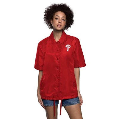 Veste d'entraîneur à manches courtes et boutons-pression pour femme, rouge, des Philadelphia Phillies