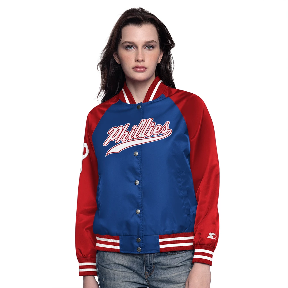 Veste universitaire à boutons-pression pour femme Starter Royal/Red Philadelphia Phillies Home Run
