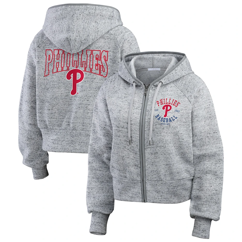 Women's WEAR by Erin Andrews  Heather Gray Philadelphia Phillies Speckled Fleece Cropped Full-Zip Hoodie