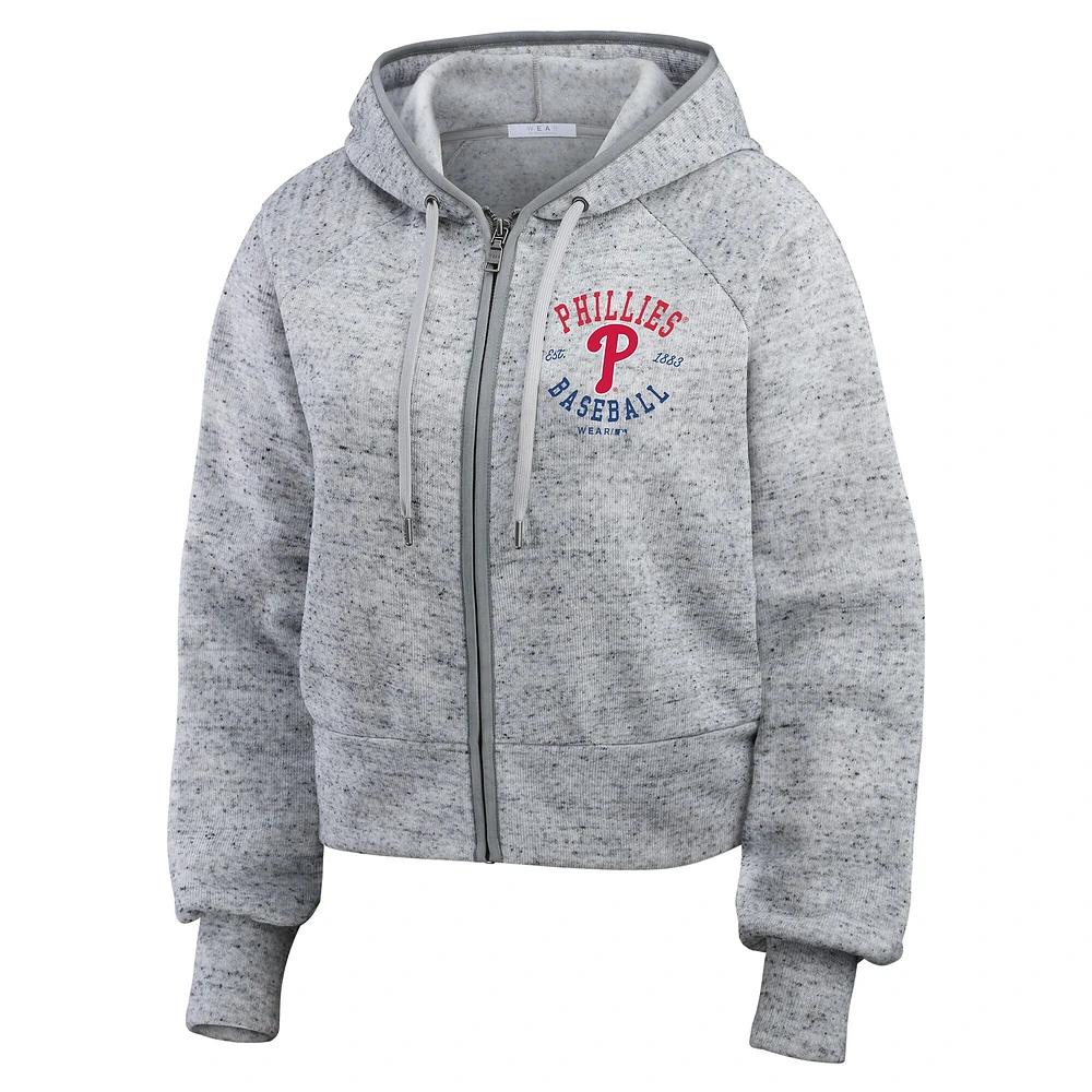 Sweat à capuche court en polaire moucheté gris chiné WEAR by Erin Andrews pour femme des Philadelphia Phillies