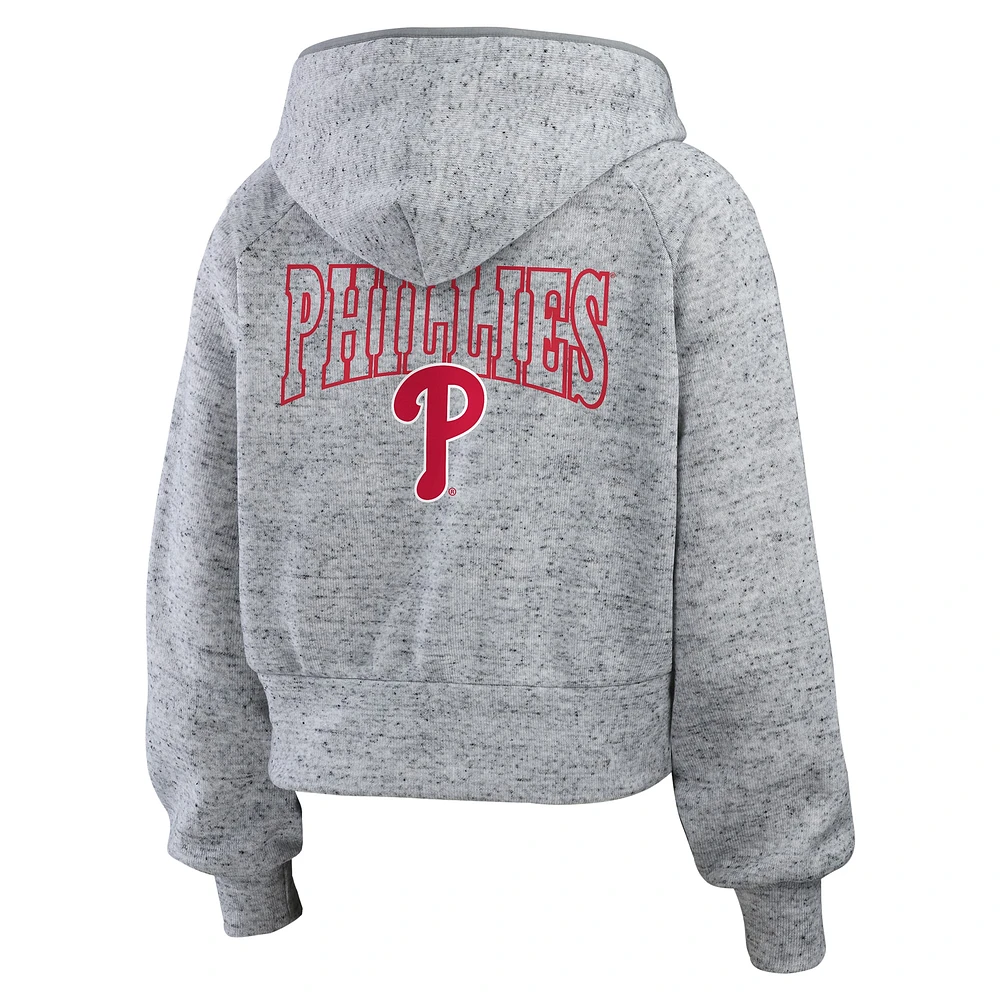 Sweat à capuche court en polaire moucheté gris chiné WEAR by Erin Andrews pour femme des Philadelphia Phillies