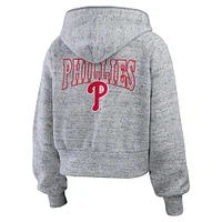 Women's WEAR by Erin Andrews  Heather Gray Philadelphia Phillies Speckled Fleece Cropped Full-Zip Hoodie