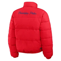 Women's WEAR by Erin Andrews  Red/White Philadelphia Phillies Reversible Cropped Full-Zip Puffer Jacket