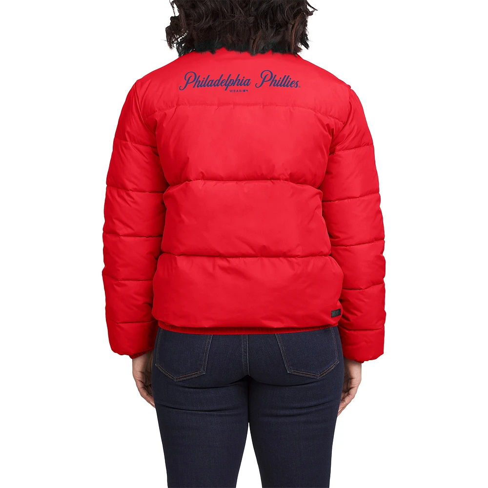 Doudoune réversible courte entièrement zippée rouge/blanche WEAR by Erin Andrews pour femme des Philadelphia Phillies