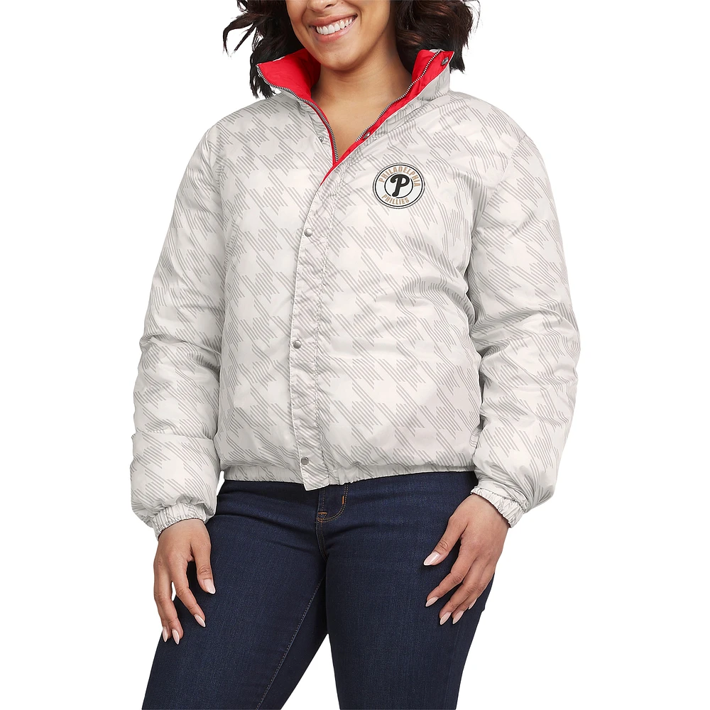 Women's WEAR by Erin Andrews  Red/White Philadelphia Phillies Reversible Cropped Full-Zip Puffer Jacket