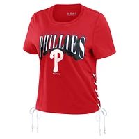 Women's WEAR by Erin Andrews Red Philadelphia Phillies Side Lace-Up Cropped T-Shirt