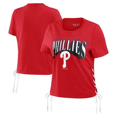 T-shirt court à lacets sur le côté des Phillies de Philadelphie WEAR by Erin Andrews pour femmes, rouge