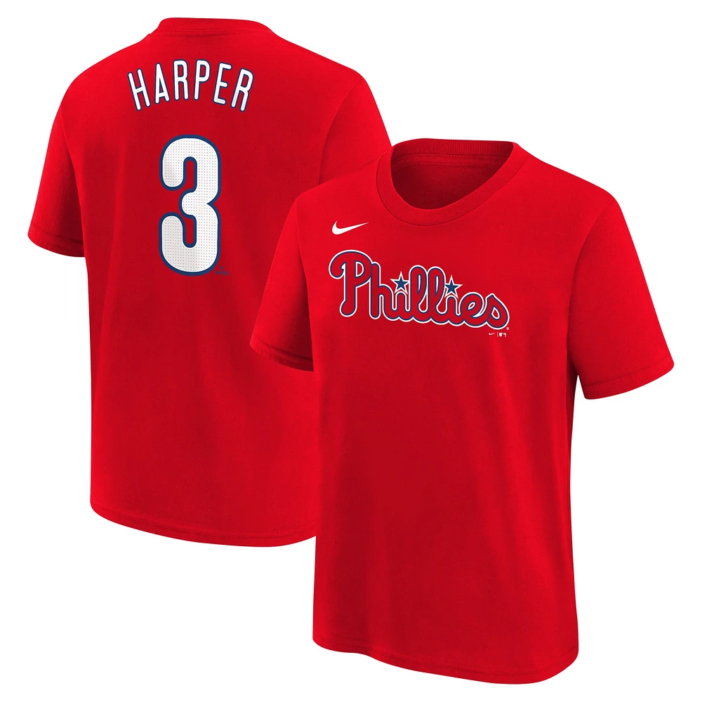 T-shirt Nike Bryce Harper pour jeune des Phillies de Philadelphie, rouge, nom et numéro du joueur à domicile