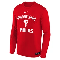 T-shirt Nike rouge à manches longues pour jeunes Philadelphia Phillies Authentic Collection Legend Performance
