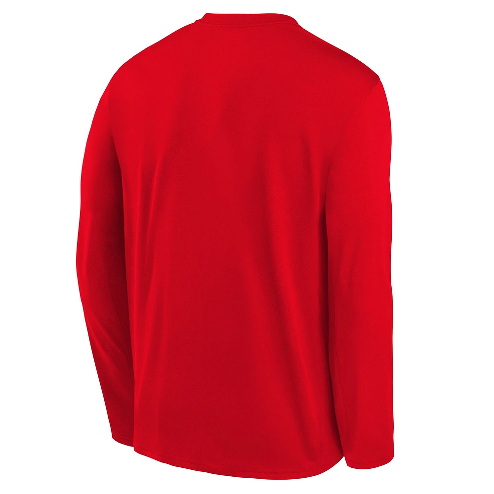 T-shirt Nike rouge à manches longues pour jeunes Philadelphia Phillies Authentic Collection Legend Performance