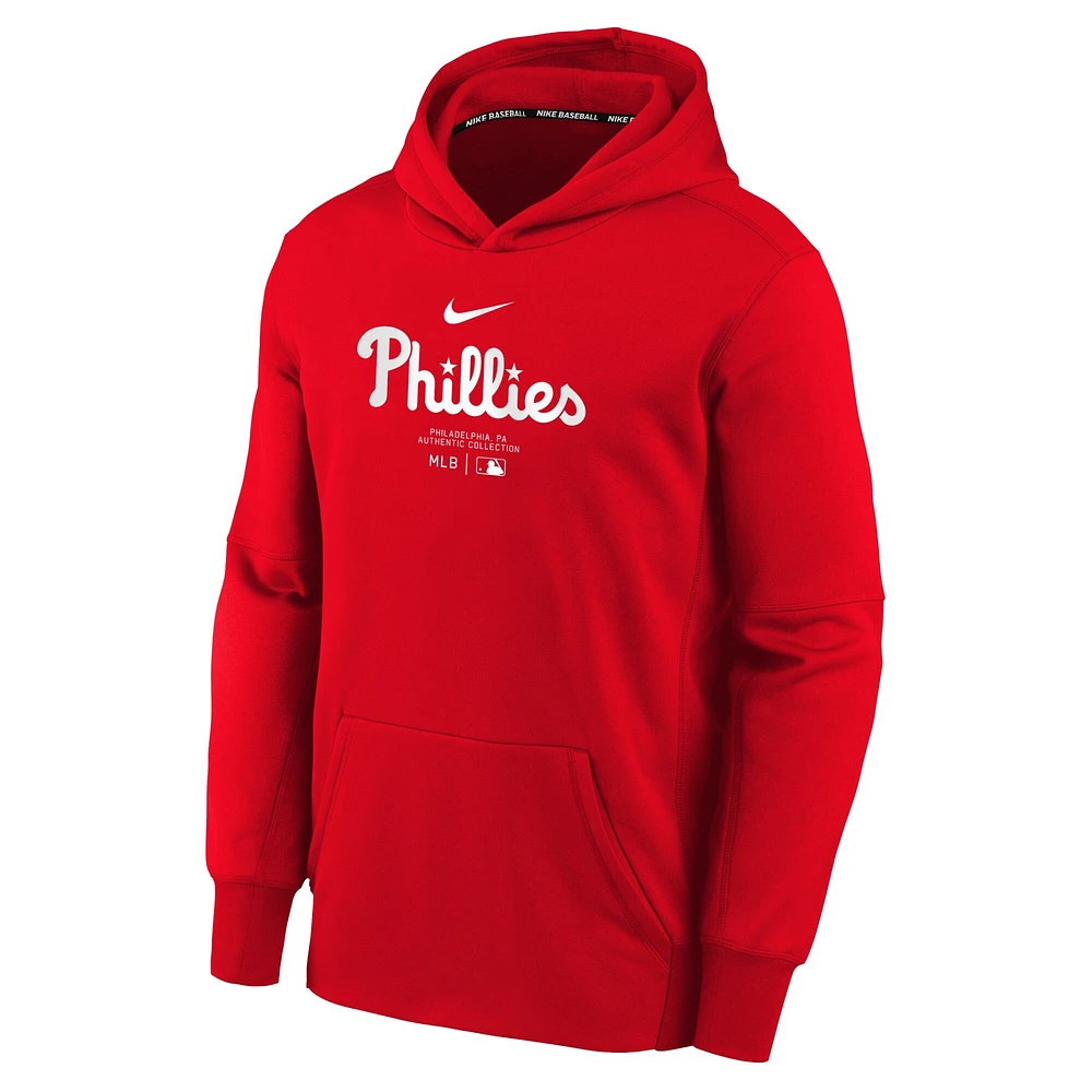 Sweat à capuche Nike pour jeunes des Phillies de Philadelphie Authentic Collection Performance - Rouge