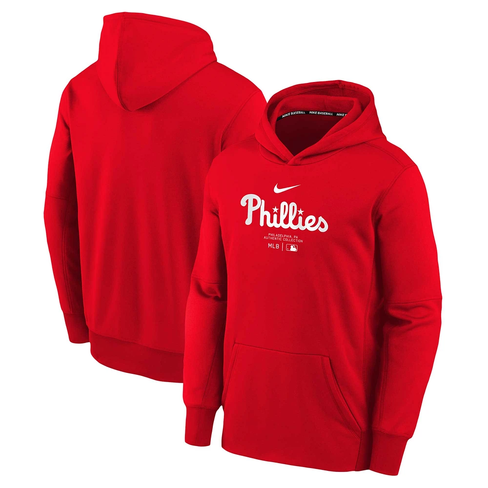 Sweat à capuche Nike pour jeunes des Phillies de Philadelphie Authentic Collection Performance - Rouge