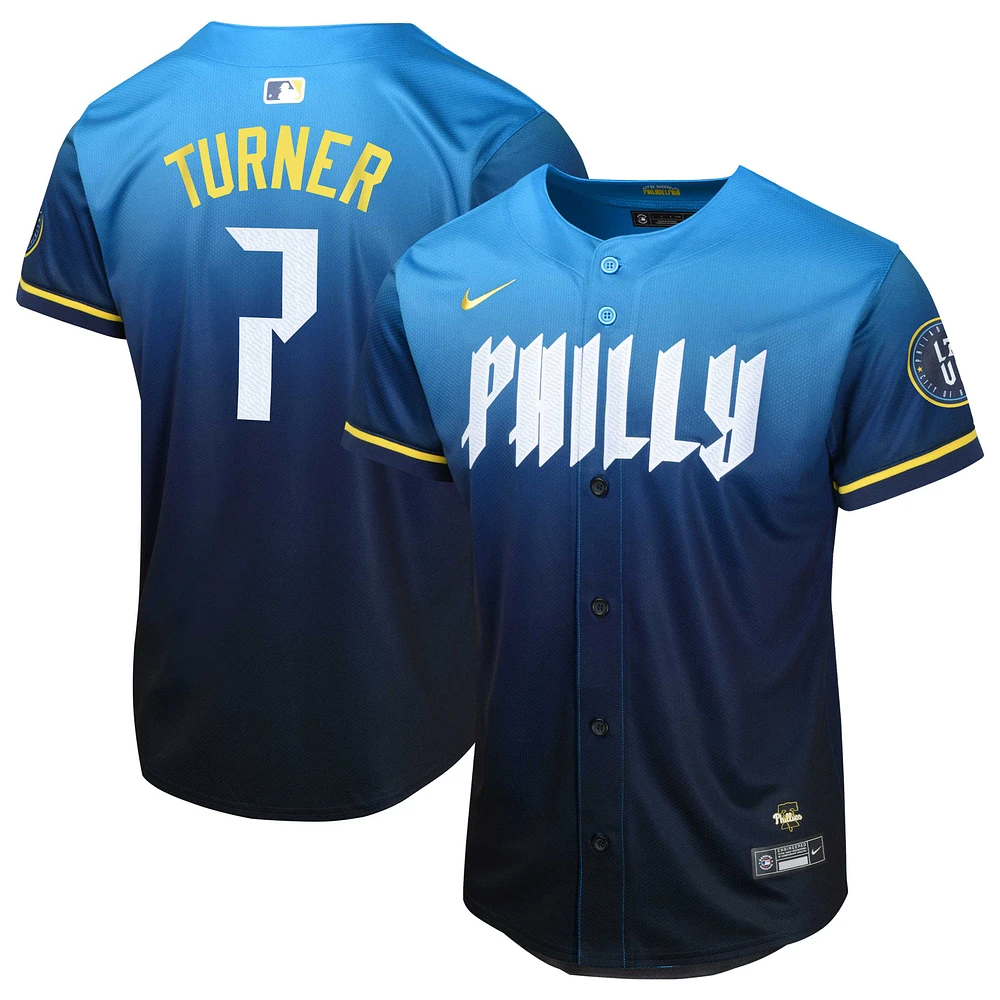 Maillot de joueur Nike Trea Turner bleu Philadelphia Phillies 2024 City Connect Limited pour jeune