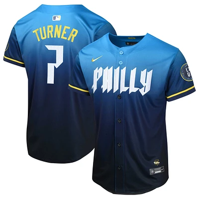 Maillot de joueur Nike Trea Turner bleu Philadelphia Phillies 2024 City Connect Limited pour jeune