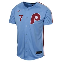Maillot de joueur alternatif limité des Phillies Philadelphie Nike Trea Turner bleu clair pour jeune
