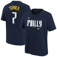 T-shirt Nike Trea Turner bleu marine pour jeune, Philadelphia Phillies Fuse City Connect, avec nom et numéro