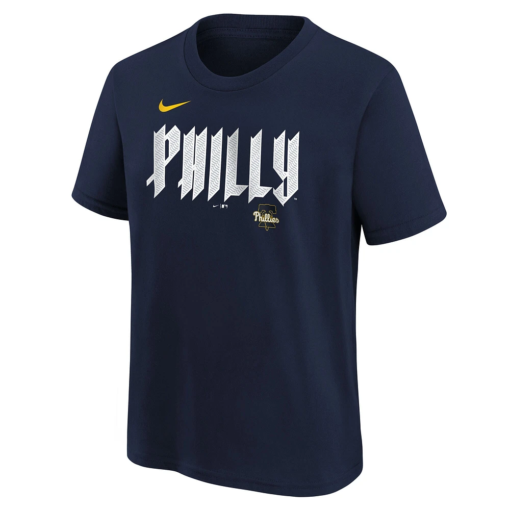 T-shirt Nike Trea Turner bleu marine pour jeune, Philadelphia Phillies Fuse City Connect, avec nom et numéro